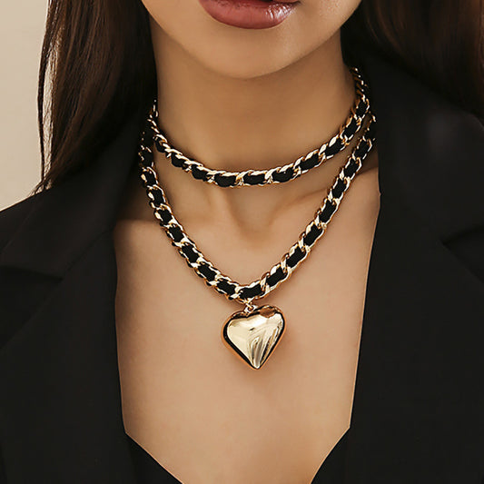Big Love Double-layer Chains Design Necklace Women Street Punk Style Necklace Fashion Jewelry